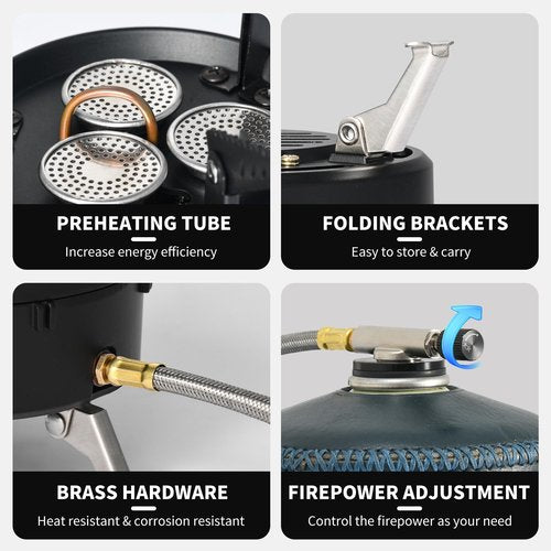 Naturehike Camping Gas Stove for IGT Table, Portable Isobutane Stove with Storage Bag & Foldable Brackets, 3 Burners Camp Stove for Outdoor Car Camping Cooking Tailgating