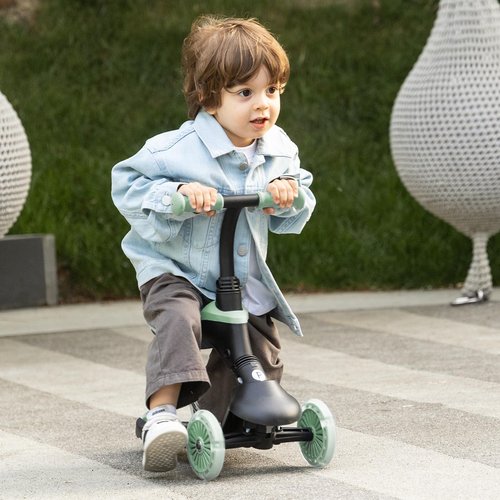 QPlay Toddler Scooter Ages 1 to 6 | Up to 110 Lbs | Kick Scooter with Adjustable Push Handle Height, Lights on Deck & 3 Wheels, Kids Ages 2 to 5 Boys & Girls Gifts (Violet) (Green)