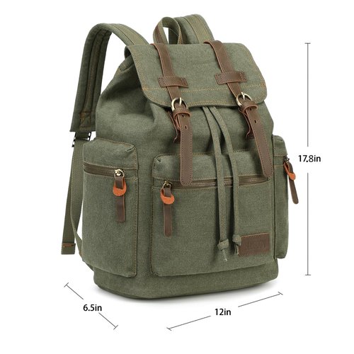Bluboon Canvas Vintage Backpack Leather Casual Bookbag Men Rucksack (Green)