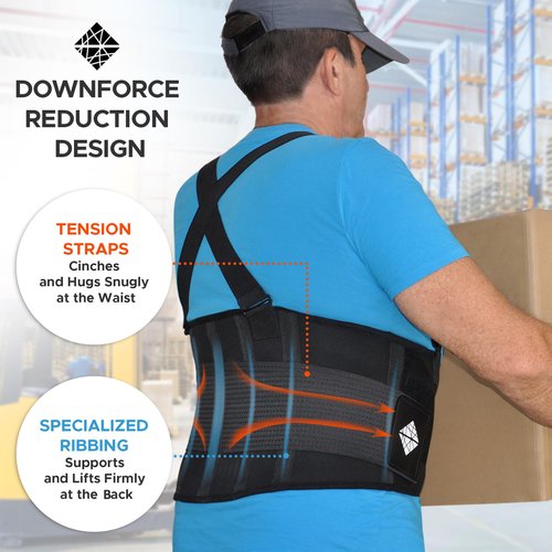 NeoHealth Lower Back Support Belt with Suspenders - The Most Effective Back Pain Relief for Men & Women - Industrial Strength Lumbar Protection for Construction, Warehouse, Moving, L