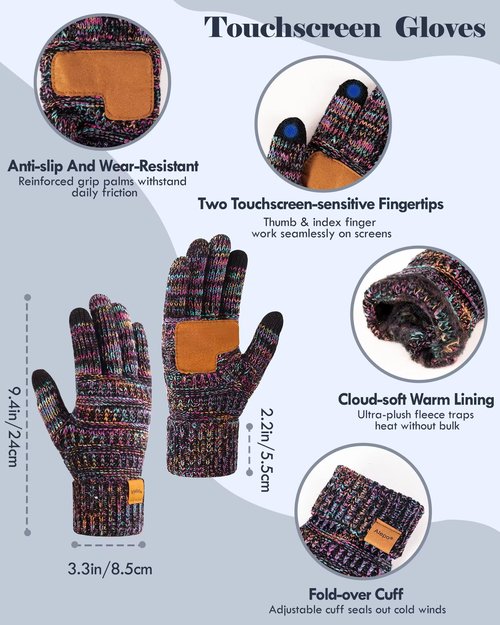 Winter Beanie Hat Scarf Gloves Set for Women, Slouchy Beanie with Fleece Lined Long Knit Scarf Touchscreen Gloves, Warm 3 in 1 Stocking Stuffers Set for Women Mom Her Cold Weather-01