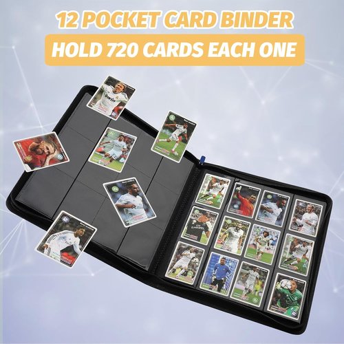 GERMUN Trading Card Binder - Premium 12 Pocket Album for 720 Cards | Double-Sided, Carbon Black