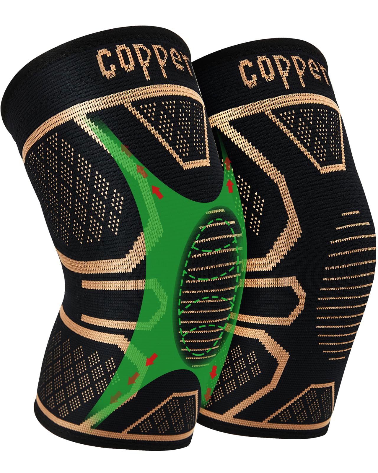 WellSync Copper Knee Braces for Knee Pain 2 pack, Knee Compression Sleeve Support for Men and Women, Medical Grade Knee Brace for Working Out Running Arthritis Sports Meniscus Tear Joint Pain Relief M