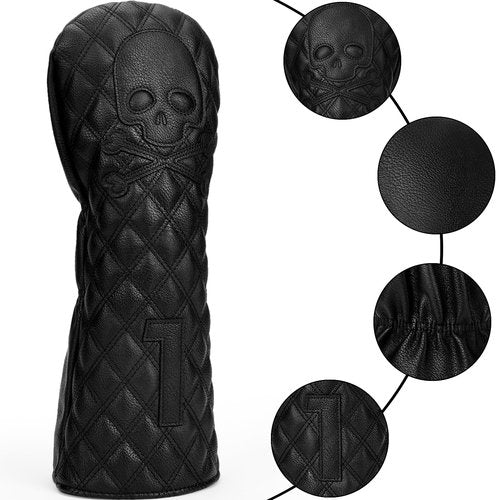 Kimpengofu Skull and Crossbones Golf Club Head Covers Skeleton for Hybrid Soft Synthetic PU Leather Diamond Pattern Design Headcovers with Number Tag (Black Hybrid Cover)
