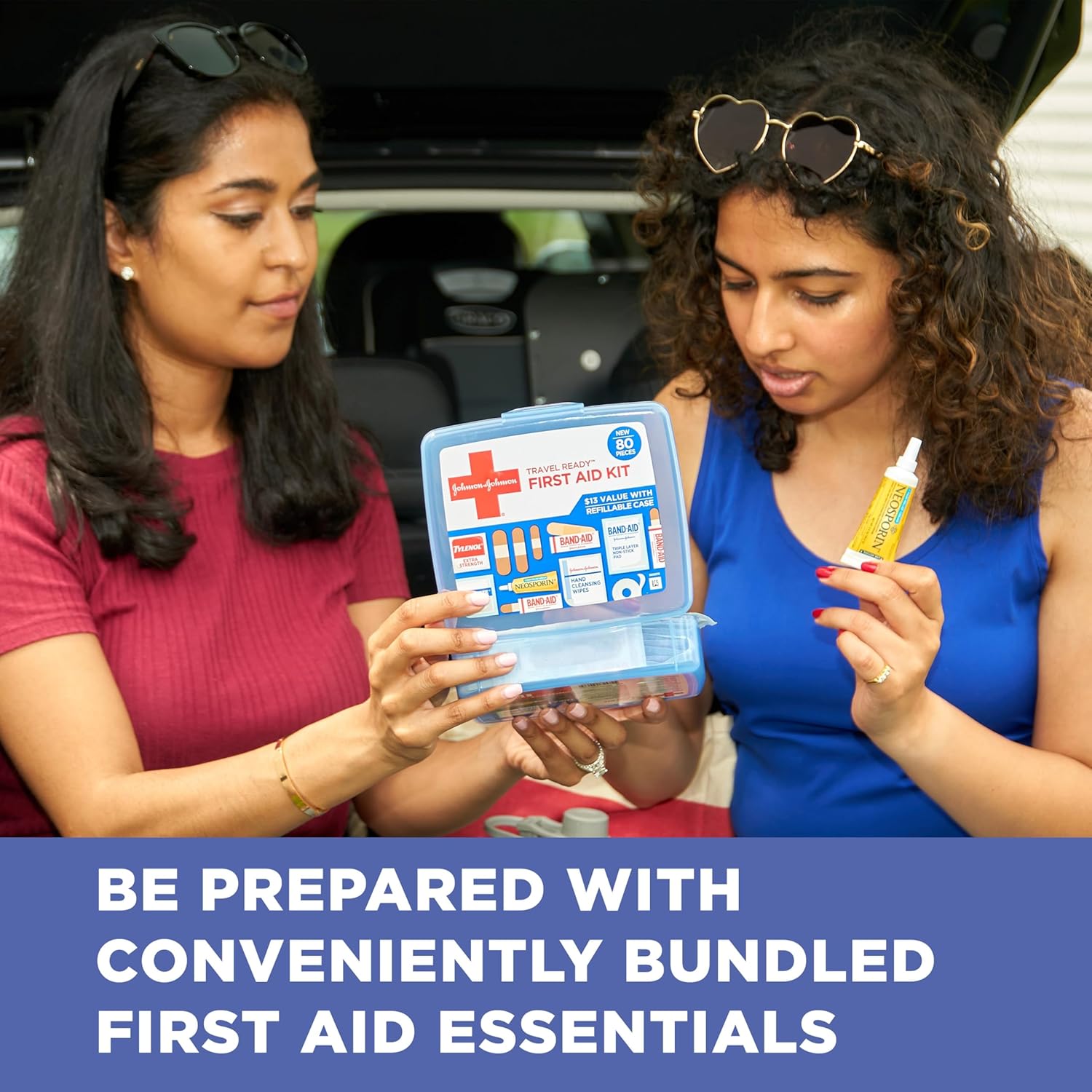 BAND-AID Brand Portable Emergency First Aid Kit - 80 Pieces for Home, Car, Travel & Camping Essentials