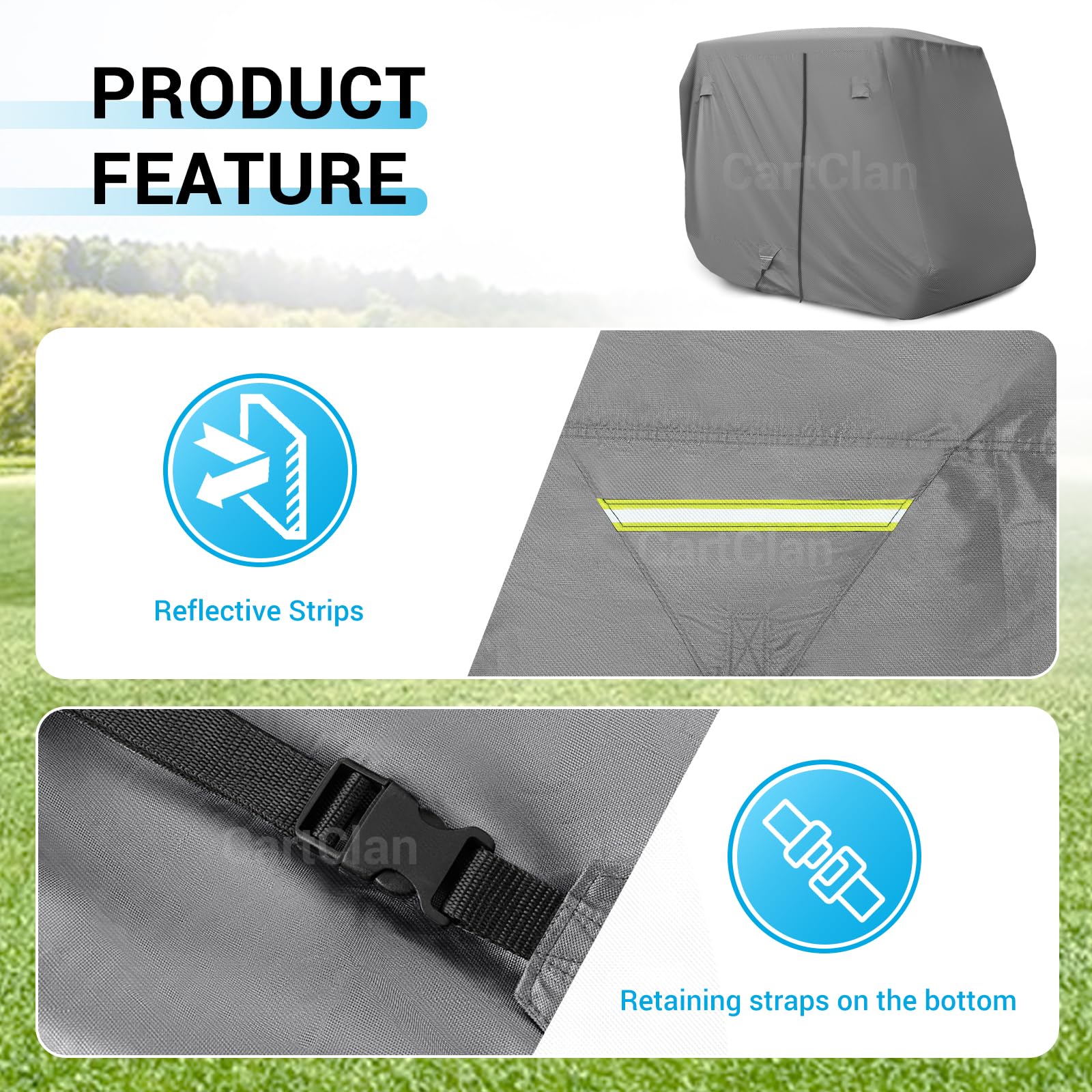 Universal Golf Cart Cover, 420D Waterproof Windproof Golf Cart Cover with Storage Bag, Suitable for Most 2/4 Passenger EZGO, Yamaha, Club Car Golf Carts, Grey