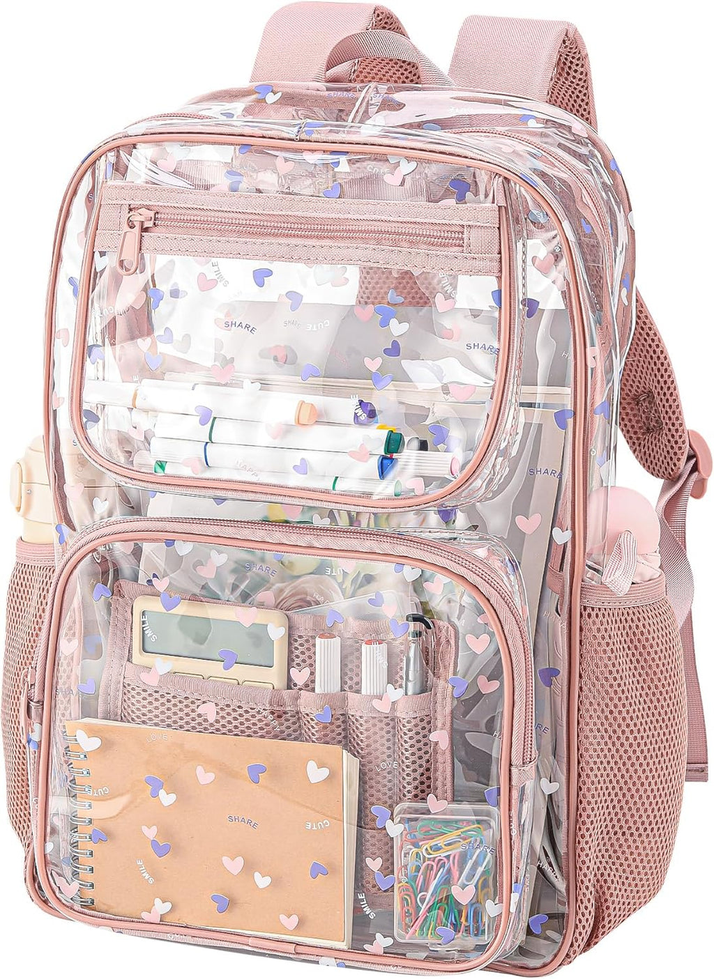 Skiennix Heavy-Duty Clear Backpack - Durable See-Through Bookbag in Pink | Ideal for School