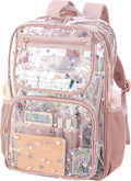 Skiennix Heavy-Duty Clear Backpack - Durable See-Through Bookbag in Pink | Ideal for School