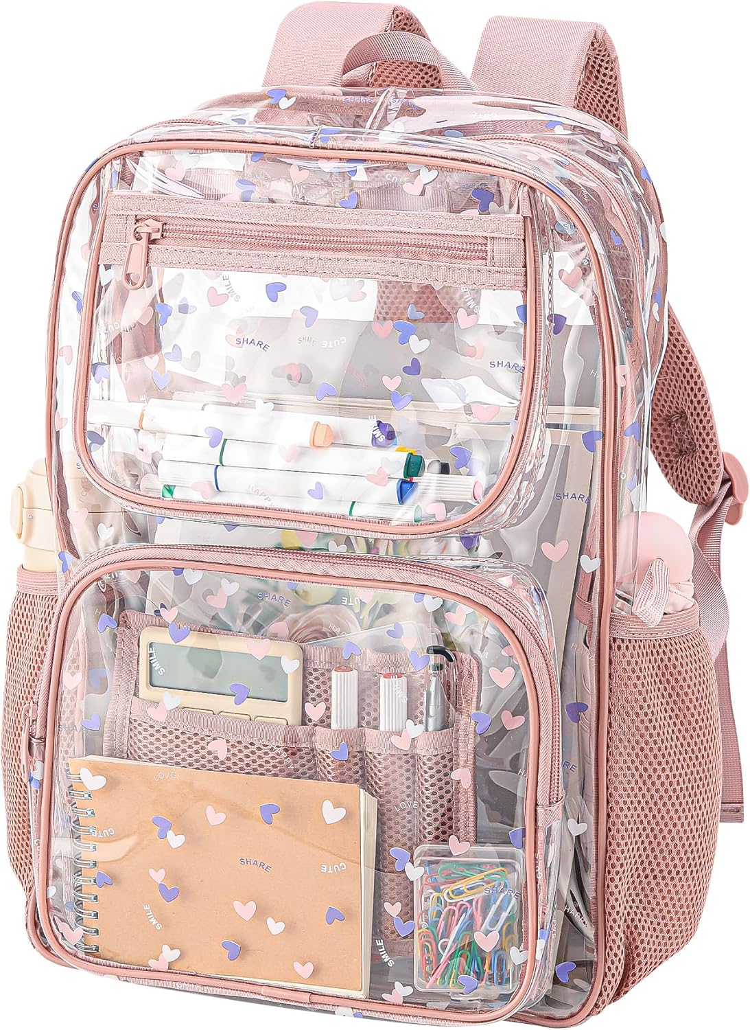 Skiennix Heavy-Duty Clear Backpack - Durable See-Through Bookbag in Pink | Ideal for School