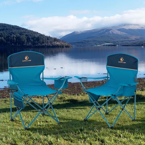 High Point Sports Portable Camping Chair - Lightweight Folding Lawn Chair for Adults | Supports 350 lbs, Blue - 2 Pack