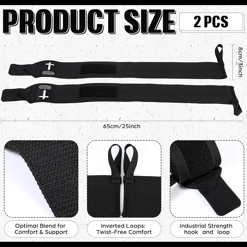 Cross Faith 25 Inch Wrist Wraps for Weightlifting — Adjustable Thumb Loop Straps for Men & Women