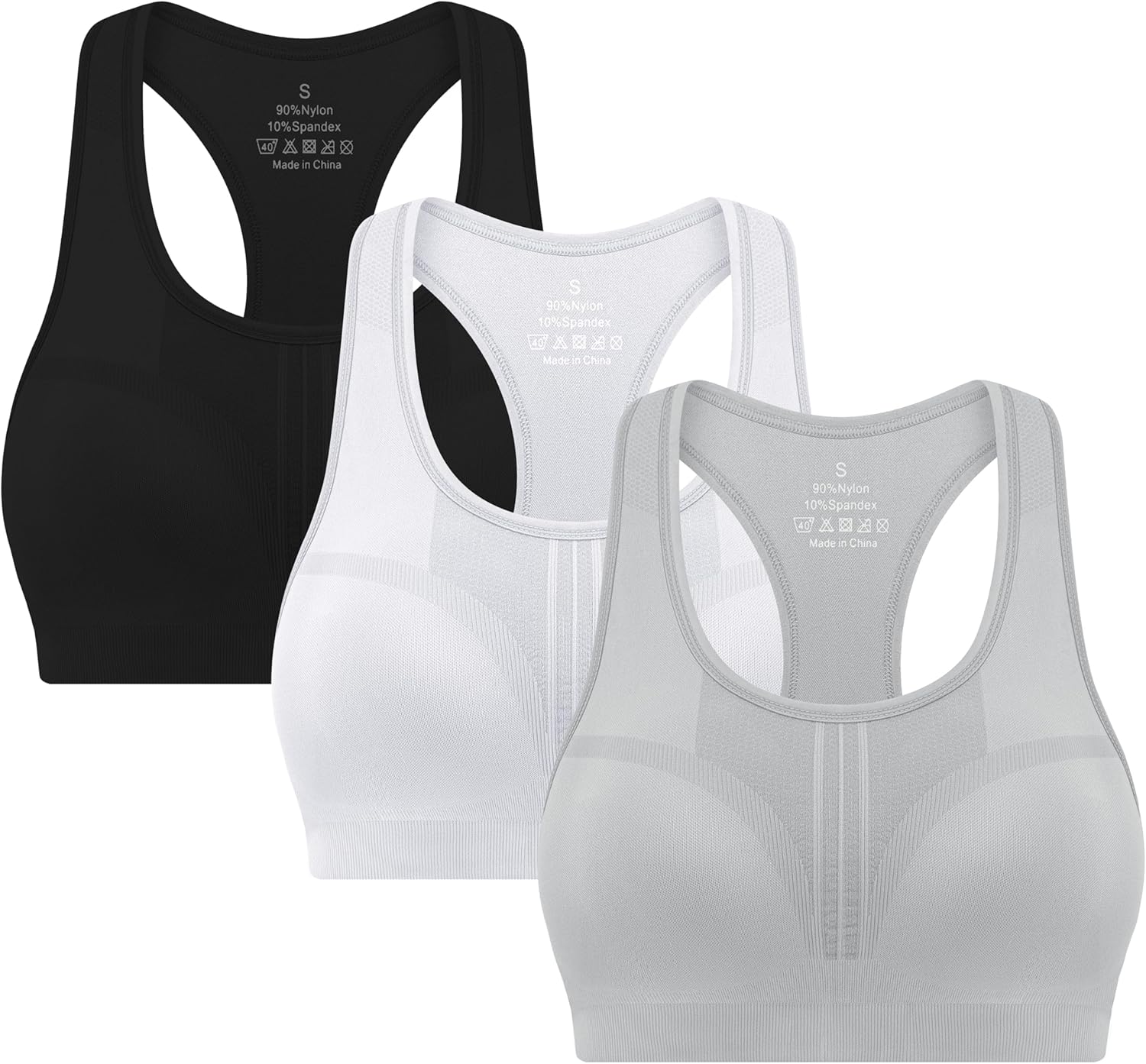 Skiennix 3-Pack High Impact Racerback Sports Bras - Padded Wirefree Workout Bra for Gym & Yoga