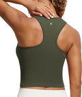 CRZ YOGA Seamless Ribbed High Neck Crop Tank Tops - Longline Racerback Padded Sports Bra for Women