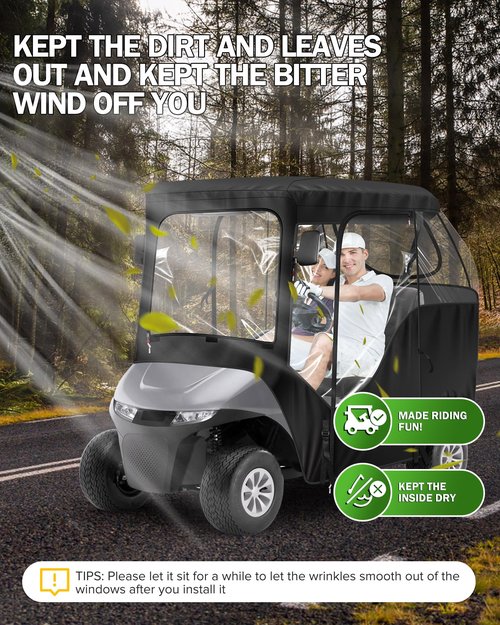 moveland 2 Passenger Golf Cart Driving Enclosure for EZGO TXT RXV - Upgraded Stronger Door Zipper for Golf Cart Rain Enclosure