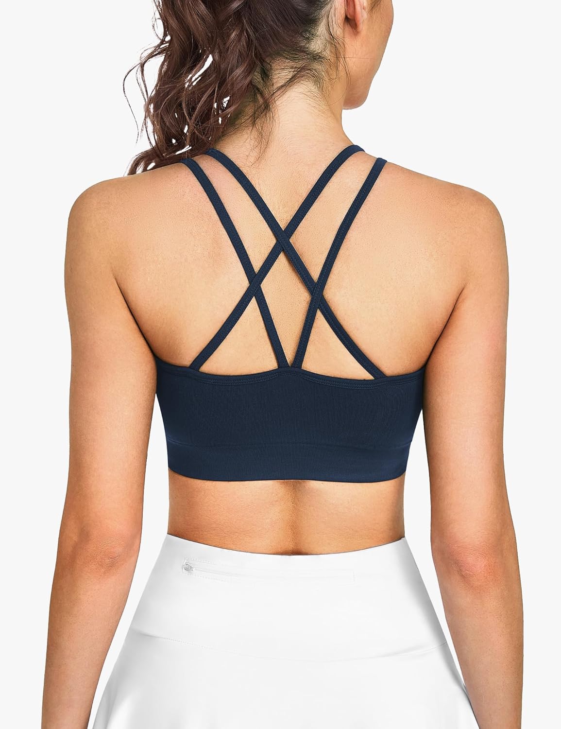 WANAYOU Sports Bras for Women - Strappy Cross Back Medium Support Padded Workout Bra | 3 Pack