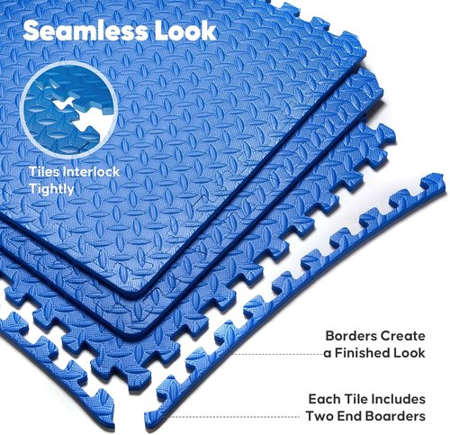 Home Gym Mat - EVA Interlocking Foam Exercise Tiles for Workout & Play Areas | Blue, 24x24 in, 16 Tiles
