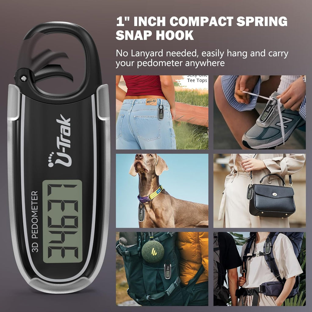 Skiennix 3D Pedometer - Accurate Clip-On Step Counter with Removable Clip & Carabiner for All Ages