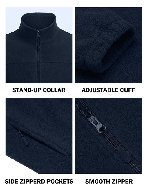 COOFANDY Classic Zip Up Fleece Jacket Men Light Warm Long Sleeve Zipper Sweater Mens Polar Navy Blue Jackets XL