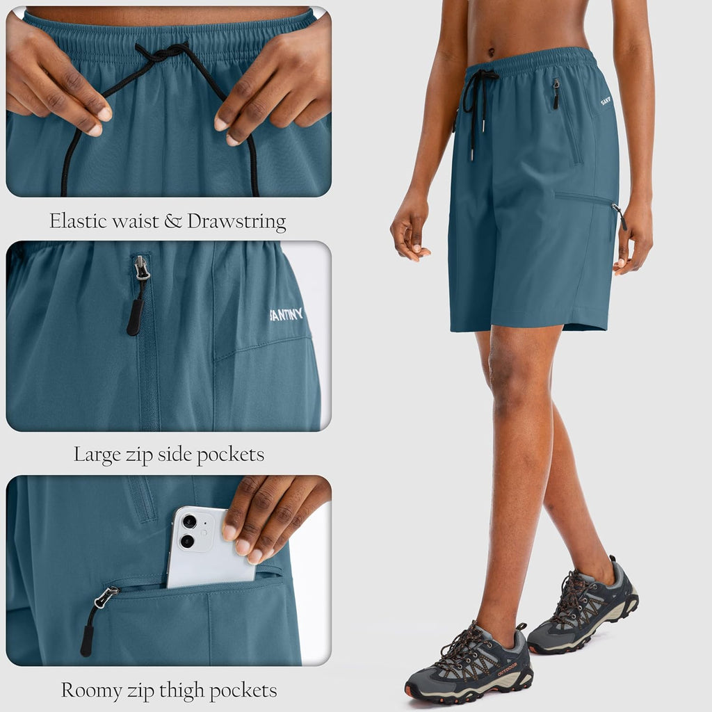 SANTINY Women's Hiking Cargo Shorts - Quick Dry, Lightweight Summer Shorts with Zipper Pockets | Available in 5'', 7'', 9'' Sizes