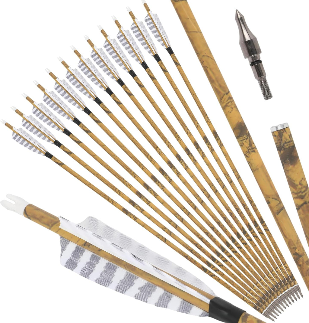 ZSHJGJR 30” Carbon Hunting Arrows - 4” Turkey Feather Tips for Compound & Recurve Bows | 6 or 12 Pack