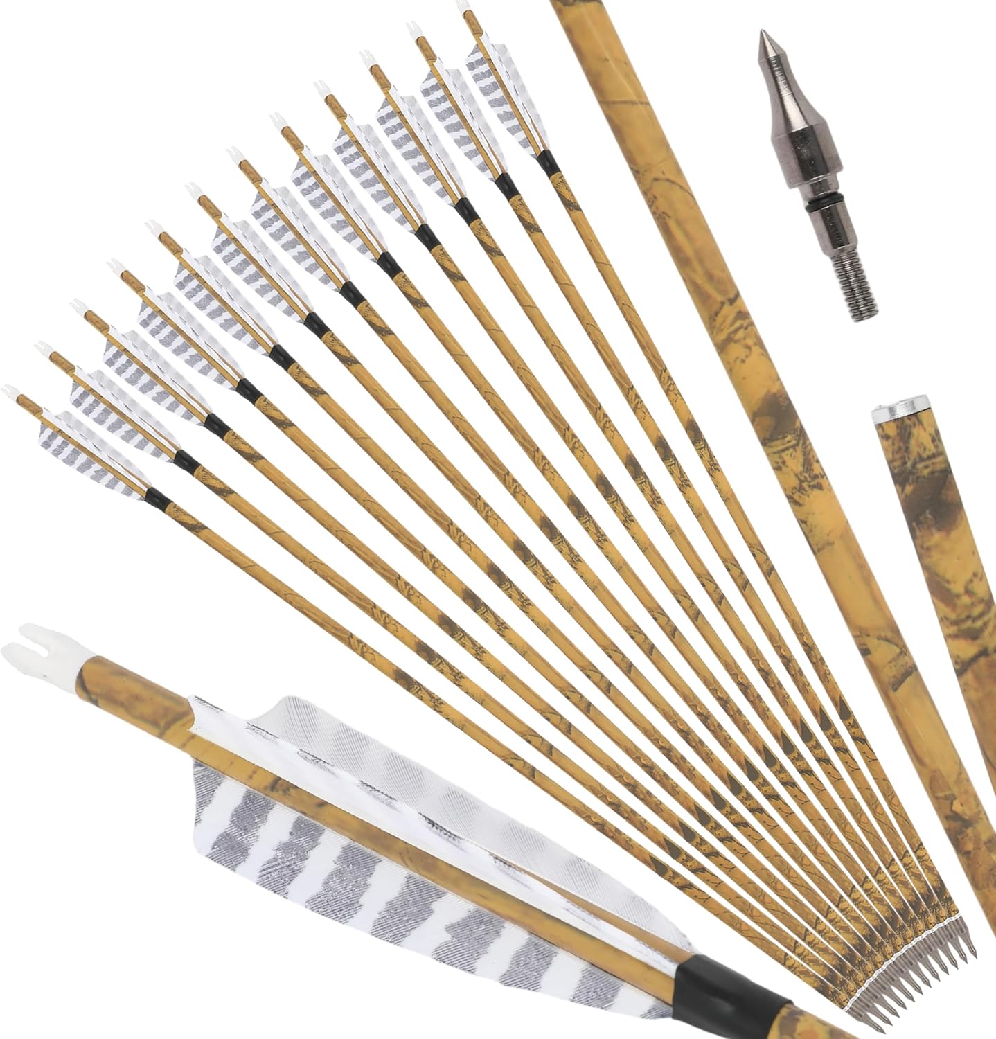 ZSHJGJR 30” Carbon Hunting Arrows - 4” Turkey Feather Tips for Compound & Recurve Bows | 6 or 12 Pack