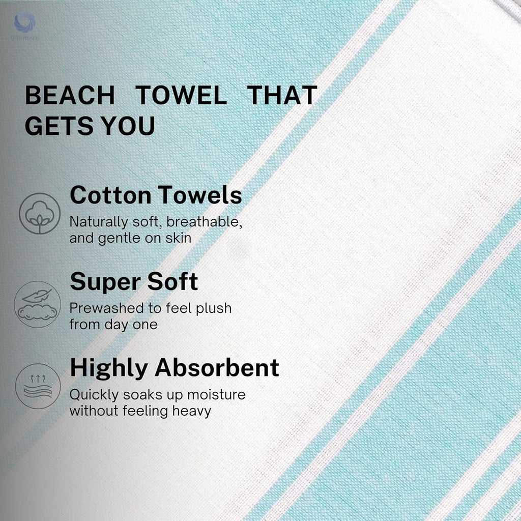 Skiennix Oversized Cotton Turkish Beach Towel - Quick Dry & Absorbent | Aqua Blue, 36"x72", 4 Pack