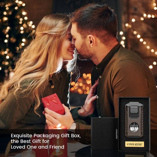 5-in-1 Torch Lighter with Triple Jet Flame, Built-in Tool, Punch, Holder, and Draw Enhancer Tool, Windproof Cool Lighters with Gift Box for Men, Refillable Butane Lighter for Candle, Travel