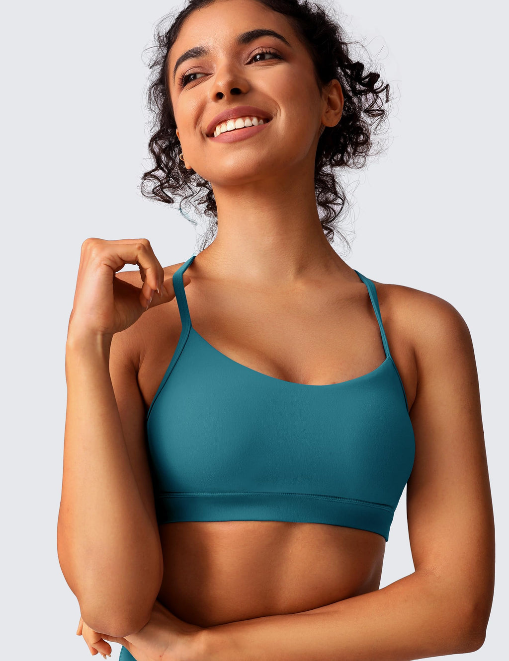 BAYDI Clouduxi Y Back Sports Bra for Women-Low Impact Padded Spaghetti Strap Yoga Bras Workout Gym Crop Tank Lake Blue