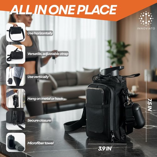 INNOVIATO Magnetic Bag for Gym with Strap and Microfiber Sport Towel for Men and Women – Magnetic Gym Bag Water Bottle, Gift Set for Fitness and Travel