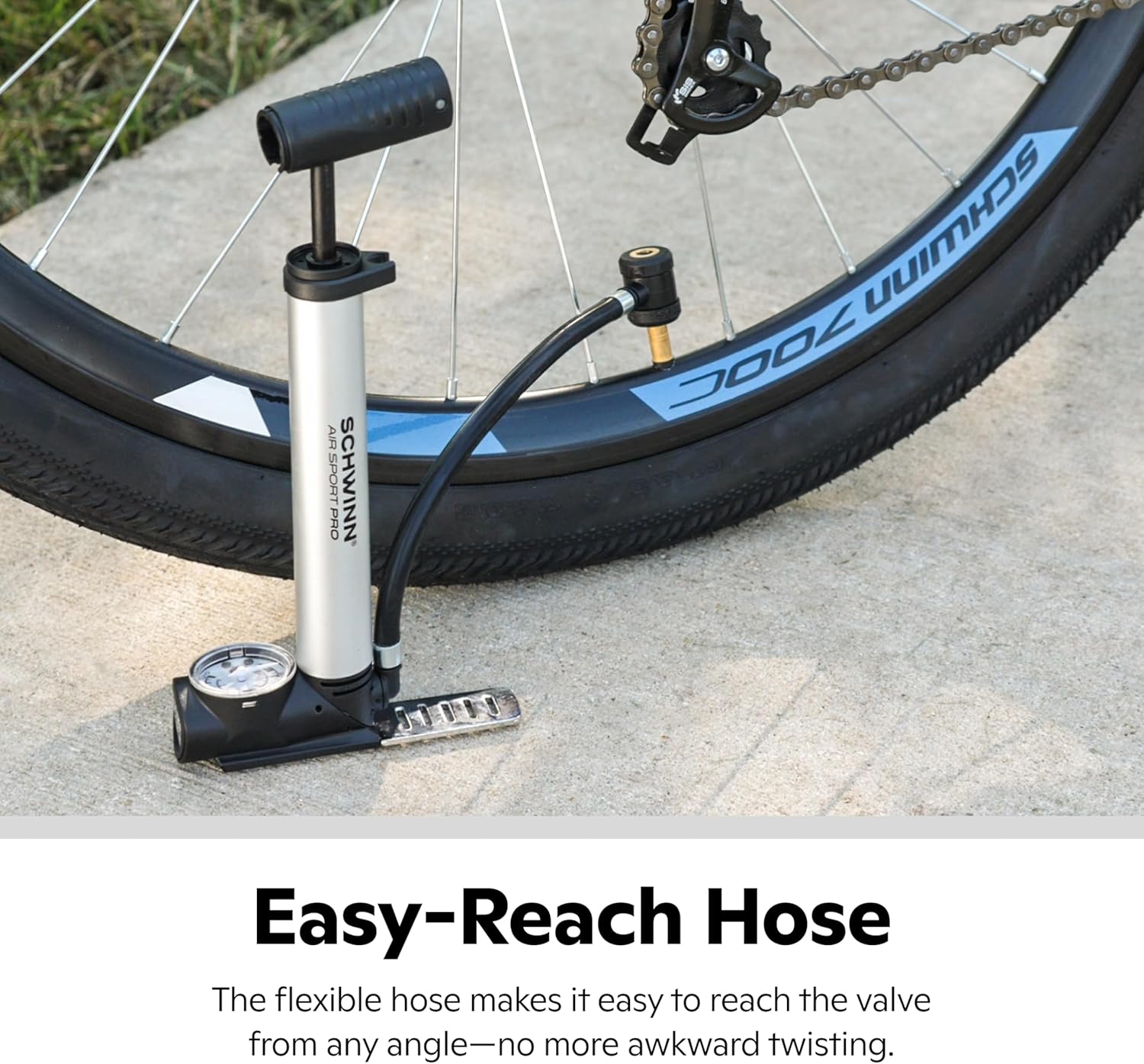 Schwinn Air Sport Mini Bike Pump - Portable Foot & Hand Pump for Schrader & Presta Valves | Ideal for Easy Road Riding