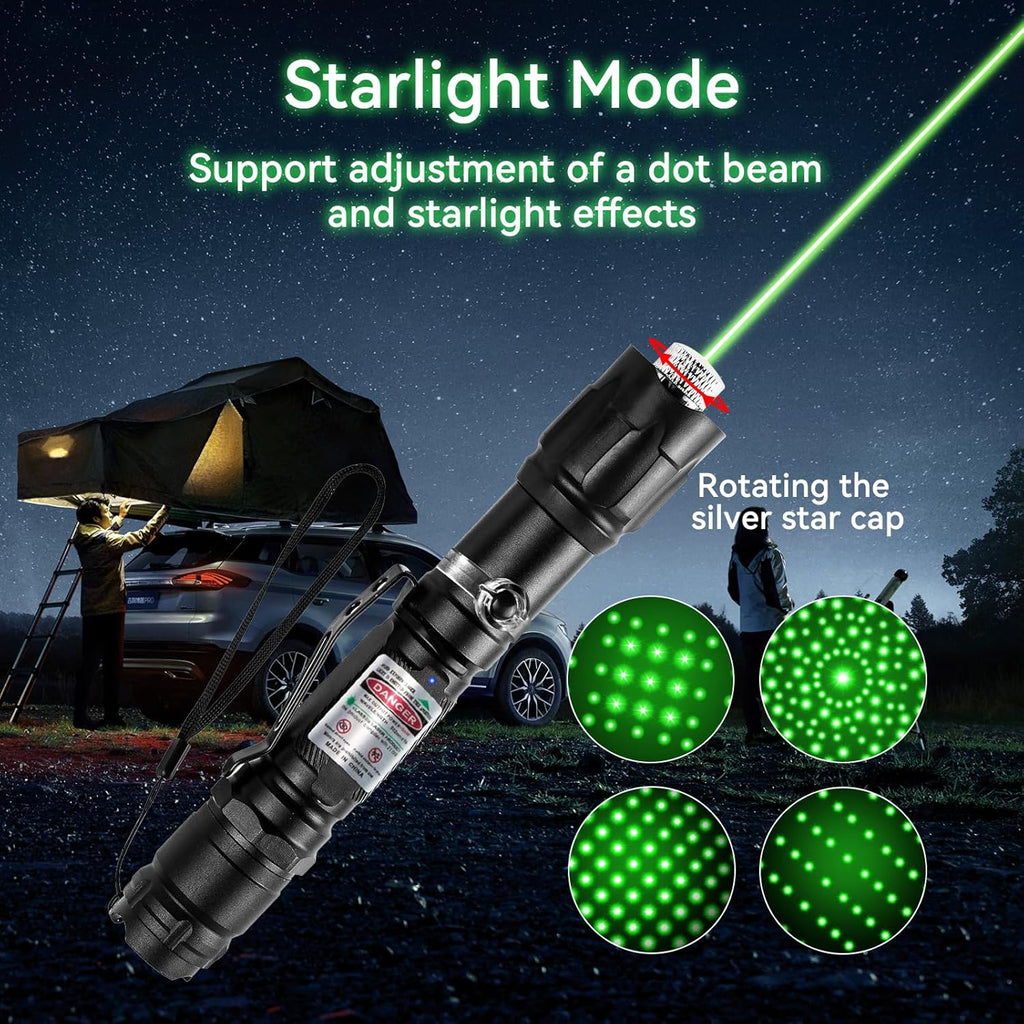 Skiennix Rechargeable Green Light Flashlight - Long Range Adjustable Focus for Outdoor Use & Presentations