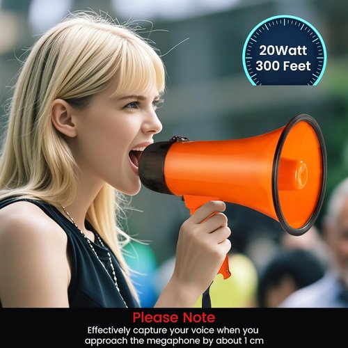 MyMealivos 20W Megaphone Bullhorn - Portable Design with Siren & 240s Recording | 5.4" x 8.6" for Indoor/Outdoor Use