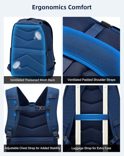 HanTrip Travel Laptop Backpack - Large Water-Resistant Commuter Bag with Reflective Straps | Navy Blue