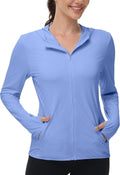 Isnowood Women's UPF 50+ Sun Protection Rash Guard - Lightweight Long Sleeve Zip Hoodie Jacket