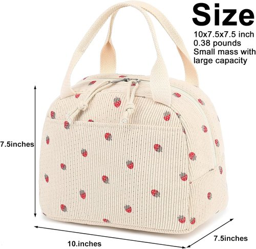 Bluboon Insulated Lunch Bag - Cute Corduroy Tote for Work, Picnic, or Travel | Large Capacity Reusable Cooler
