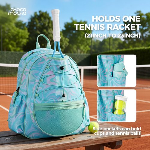 Choco Mocha Kids Tennis Bag for Girls, 16 Inch Youth & Junior Tennis Backpack with Shoe Compartment, Holds 2 Rackets (21–23 Inch), Solid Purple