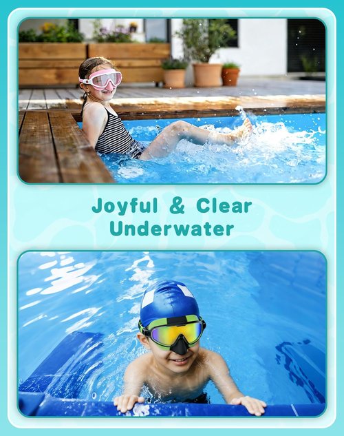 Aegend Kids Swim Goggles - Anti-Fog UV Protection with Nose Cover | Comfortable Fit for Ages 3-14