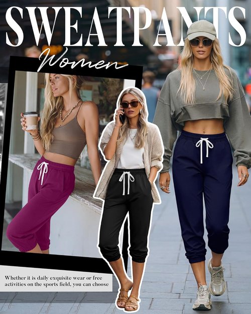 Ficerd Women's Capri Sweatpants - High Waisted Athletic Joggers with Pockets | 3 Pcs Set