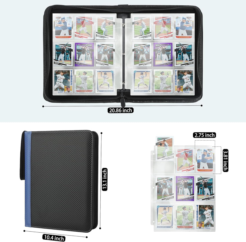 Skiennix 9-Pocket Trading Card Binder - Durable PU Organizer for Sports Cards, MTG & TCG (Blue)