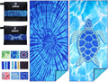 Skiennix Oversized Microfiber Beach Towels - Lightweight & Quick Dry | 71"x32" Blue Tie Dye Turtle (2 Pack)