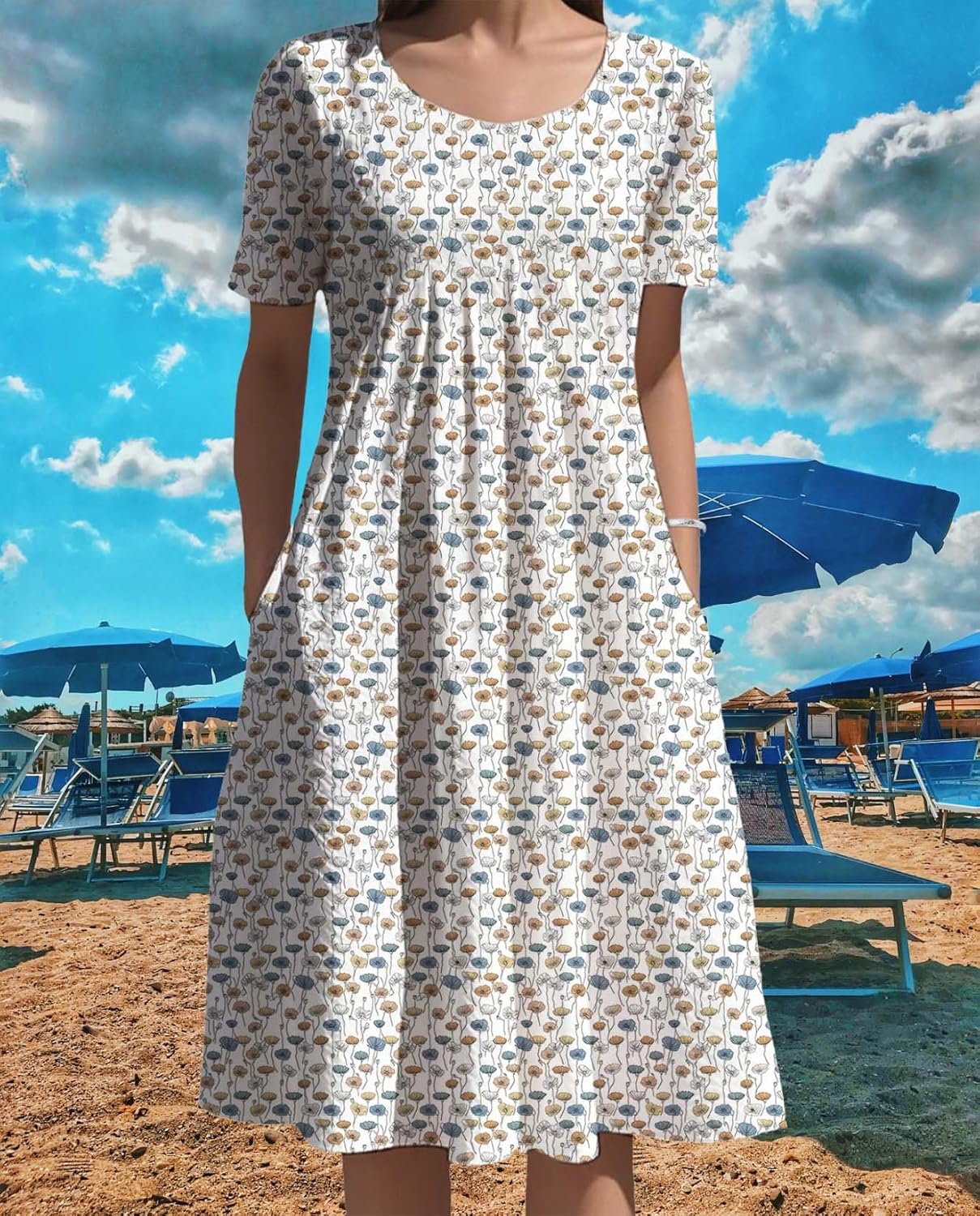 Skiennix Women's Floral Printed Dress - Comfy Oversized Short Sleeve with Pockets | Summer 2025 Collection