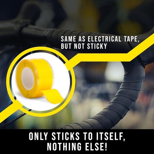 Domain Cycling - Bike Handlebar Tape - Self-Fusing Silicone Waterproofing Tape - 10 Ft Roll of Self-Bonding Handlebar Tape for Road Bike Repair Griptape Black - Handlebar Finishing Tape for Road Bike