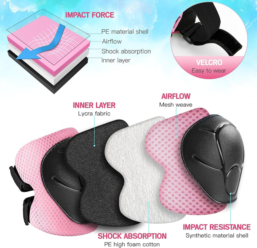 Wemfg Kids Protective Gear Set - 3-in-1 Knee, Elbow Pads & Wrist Guards for Ages 3-14 | Ideal for Skating & Cycling
