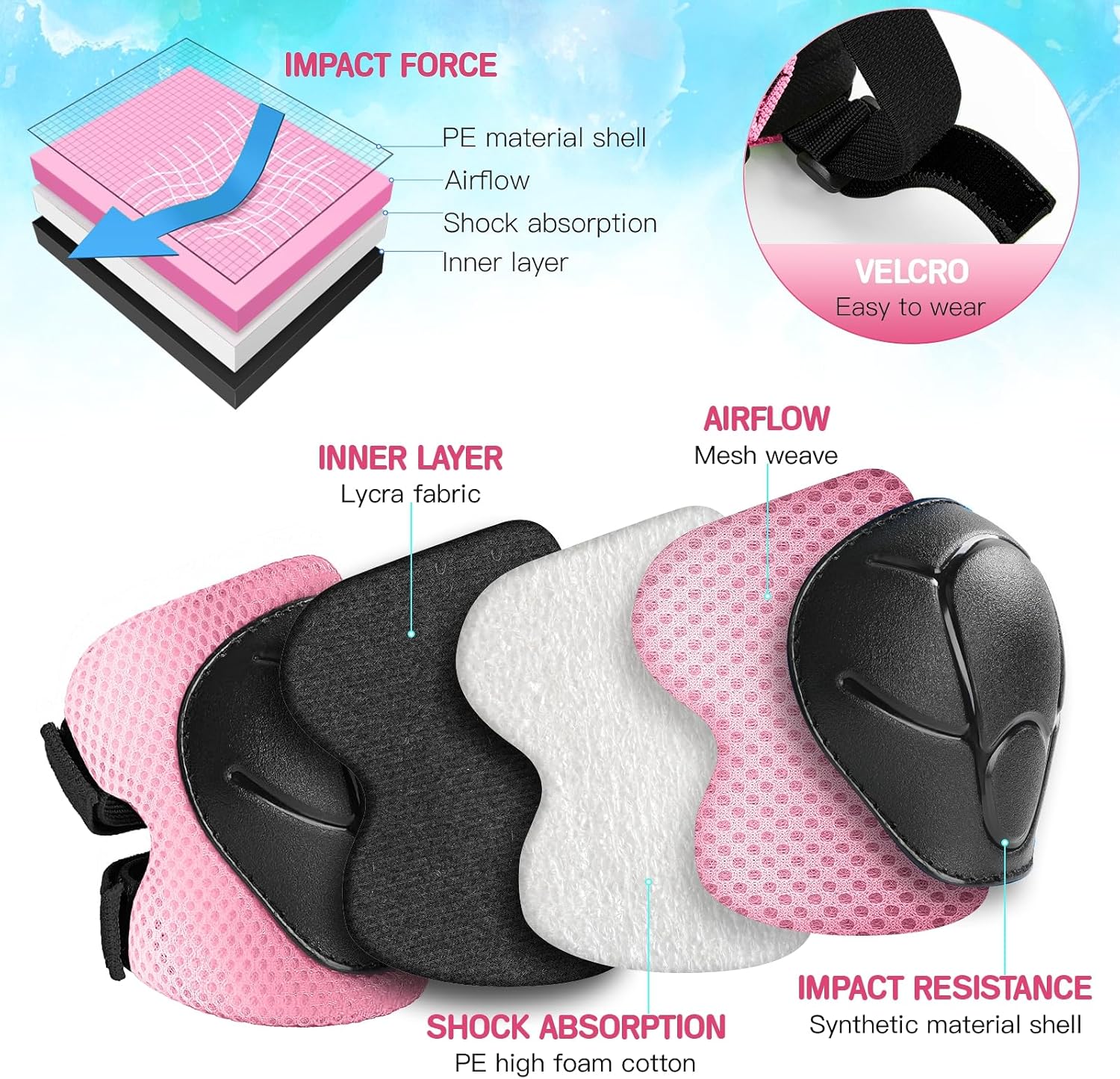 Wemfg Kids Protective Gear Set - 3-in-1 Knee, Elbow Pads & Wrist Guards for Ages 3-14 | Ideal for Skating & Cycling