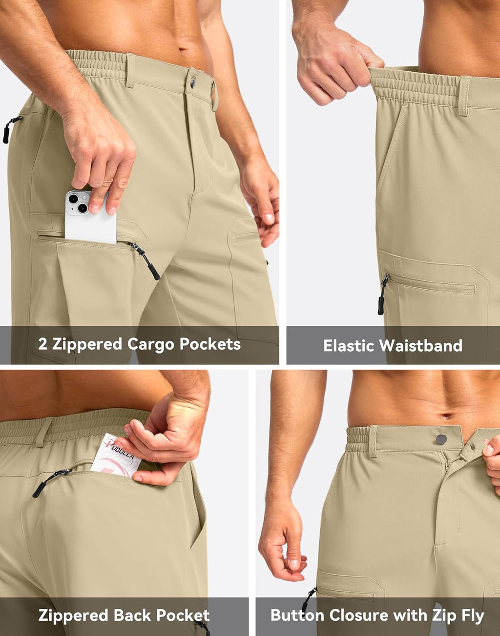 Pudolla Men's Hiking Cargo Shorts - Lightweight Stretch Travel Shorts with 5 Pockets | 9" Length