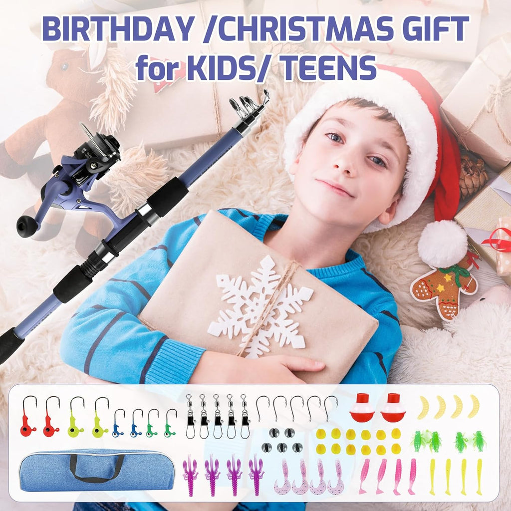 Skiennix Kids Fishing Pole Set - Portable Telescopic Rod & Reel Combo for Boys & Girls | Ambidextrous Design