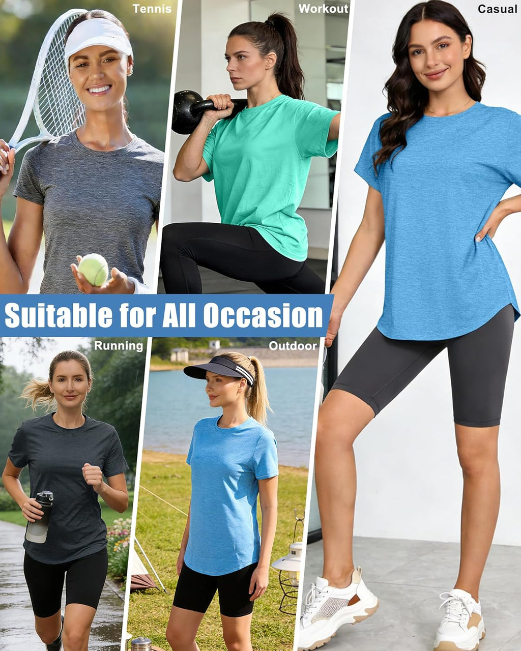 Skiennix Women's Workout Tops - UPF 50+ Sun Protection, Quick Dry, Loose Fit - 4 Pack