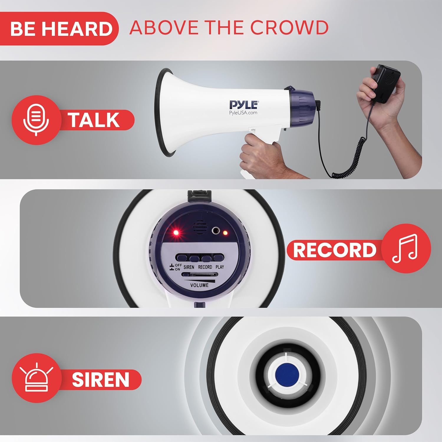 Pyle Megaphone Bullhorn - Powerful Sound with Built-In Siren | Lightweight & Portable Design