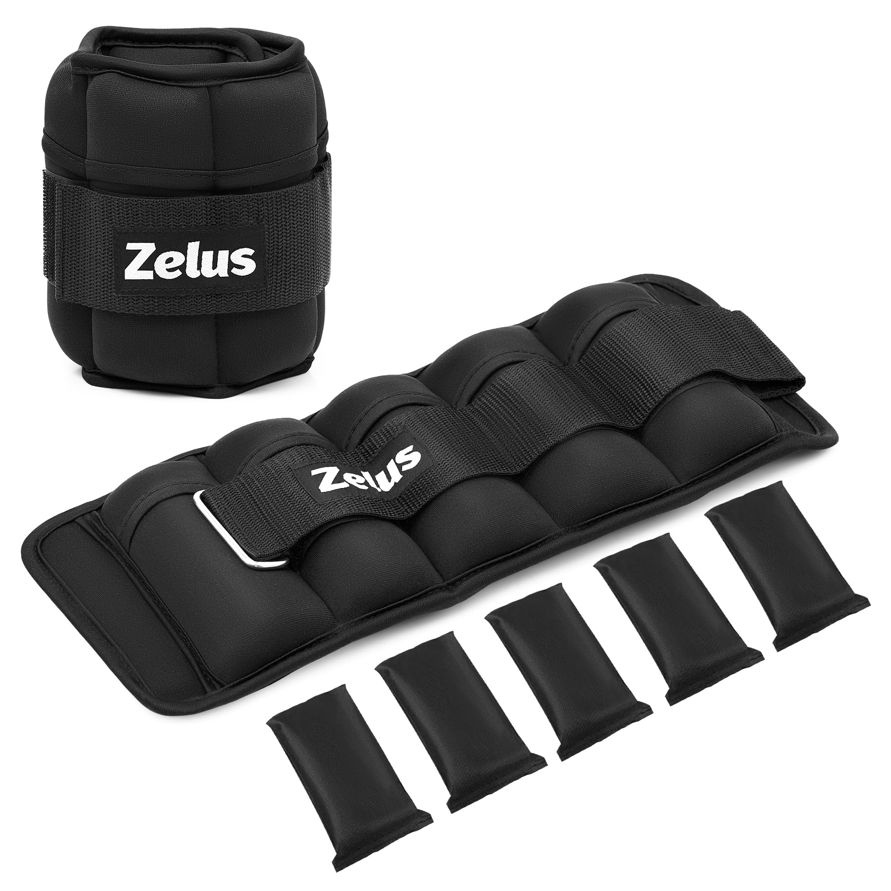 ZELUS 1 Pair Adjustable Ankle Weights, 2 4 6 8 10 lb Modularized Leg Weight Straps for Women Men, Weighted Ankle Weight Set with Removable Sandbags, 1-5 lb per Ankle Strap for Gym Yoga Jogging Walking