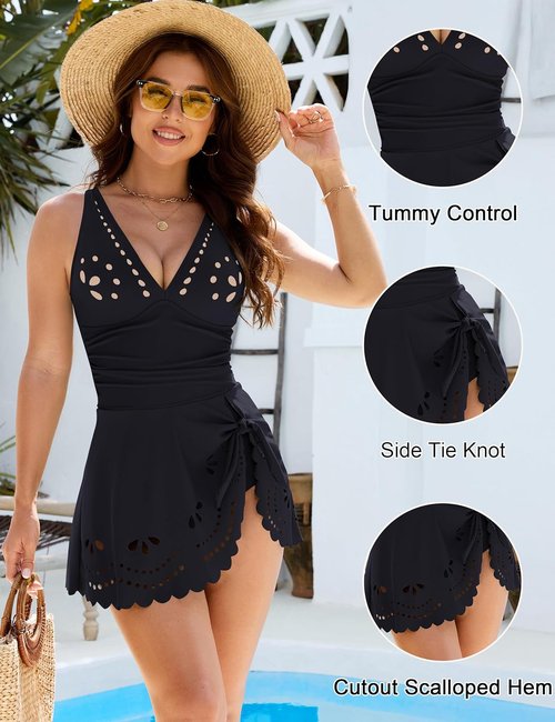 Blooming Jelly Women's Swim Dress - Tummy Control One Piece Bathing Suit for Full Coverage